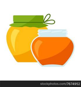 Illustration of jars with honey. Image or icon for food or production.. Illustration of jars with honey. Icon for food or production.