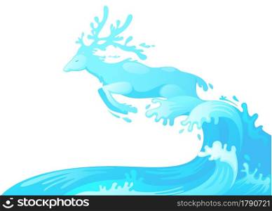 illustration of jumping deer out of water vector