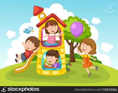 Illustration of kids playing outside vector
