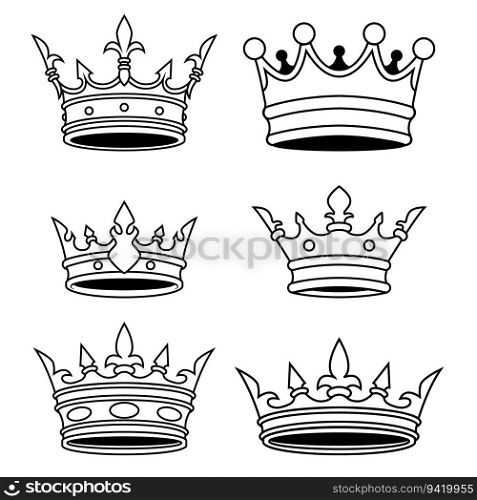 Illustration of king crown in monochrome style. Design element for logo, emblem, sign, poster, t shirt. Vector illustration