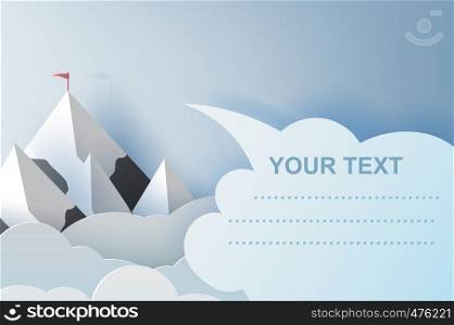 illustration of Landscape and cloud mountains on blue sky.Creative design Paper cut and craft style of business teamwork targeted mountain concept idea.scene your text space pastel.paper art.vector