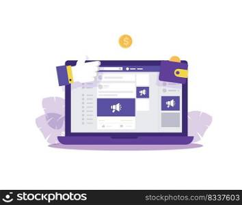 Illustration of laptop facebook ads