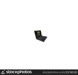 illustration of laptop with power button on white background