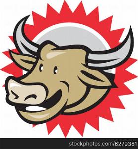 Illustration of laughing cow bull head facing to side on isolated background done in cartoon style.. Laughing Cow Head Cartoon