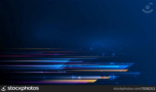 Illustration of light ray, stripe line with blue light, speed motion background. Vector design abstract, science, futuristic, energy, modern digital technology concept for wallpaper, banner background