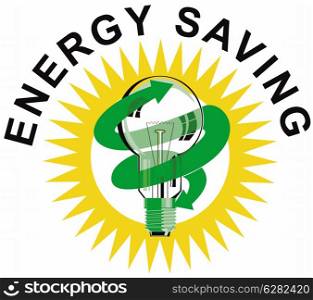 Illustration of lightbulb Energy Saving label done in retro style. . Energy Saving Label Lightbulb