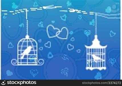 illustration of love birds in cage