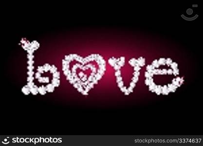 illustration of love with diamonds on abstract background