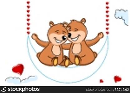 illustration of loving teddy bears on white background