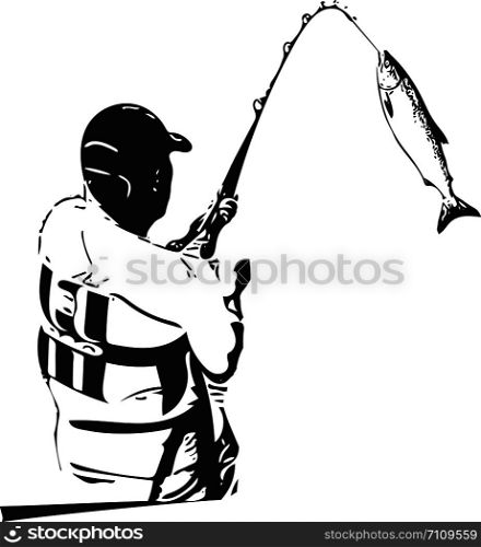 Illustration of man fishing from the boat