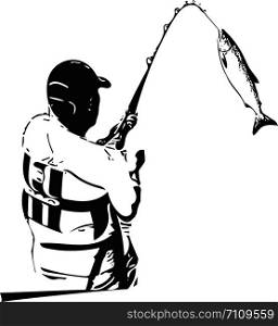 Illustration of man fishing from the boat
