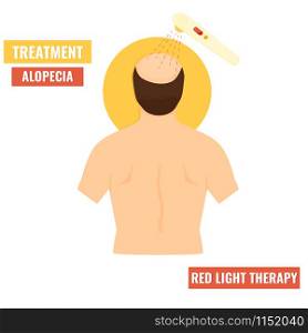 Illustration of man with alopecis. Hair growth stimulation. Red light therapy treatment. Cosmetology concept.. Hair growth stimulation. Red light therapy