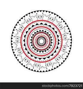 Illustration of maori blank and red, rounded design for tattoo isolated on white background
