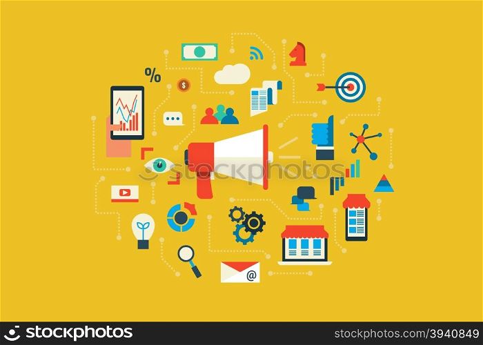 Illustration of marketing flat design concept with icons elements