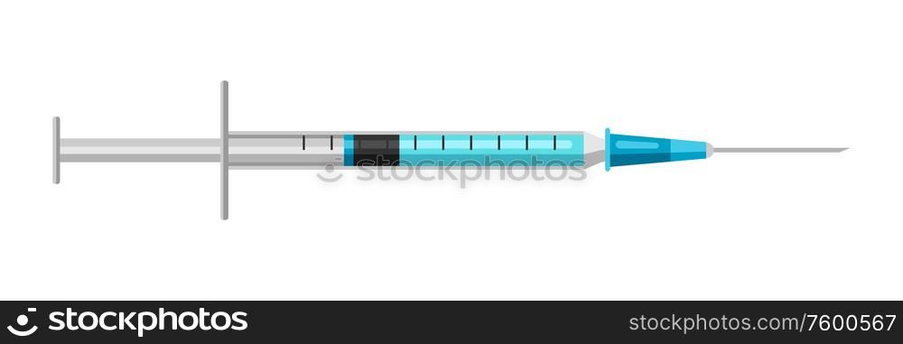 Illustration of medical syringe. Health care, treatment and safety item.. Illustration of medical syringe.