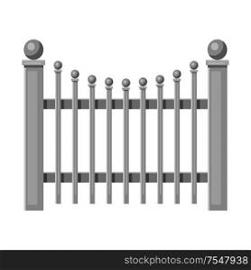Illustration of metal forged fence. Garden, park or yard hedge section.. Illustration of metal forged fence.