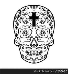 Illustration of mexican sugar skull. Design element for poster, logo, label, design. Vector illustration