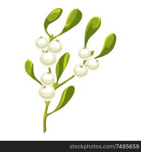 Illustration of mistletoe branch with berries. Stylized hand drawn image in retro style.. Illustration of mistletoe branch with berries.