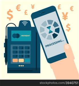Illustration of mobile payment concept with currency sign