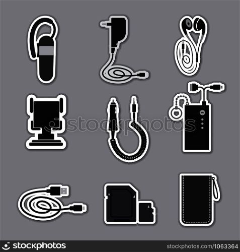 illustration of mobile phone accessories devices stickers. mobile phone accessories