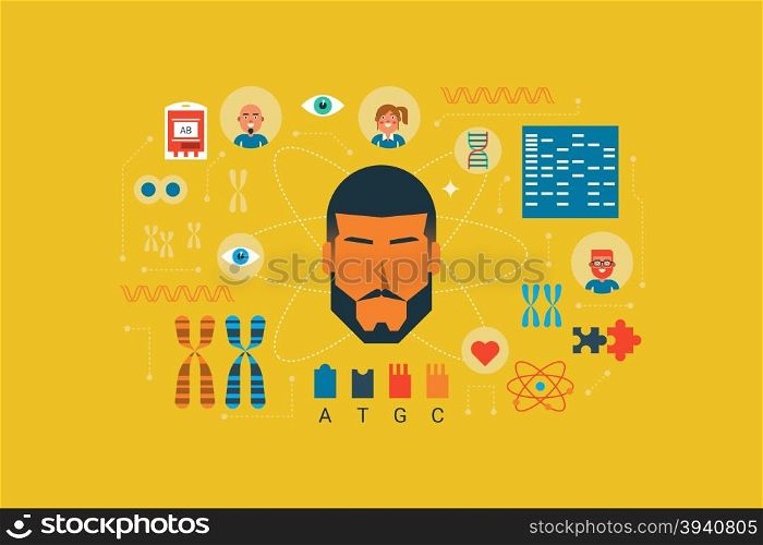 Illustration of Molecular Biology,human dna and chorosome flat design concept with icons elements