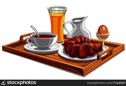 illustration of morning breakfast on tray in hotel. breakfast on tray in hotel