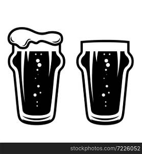 Illustration of mug of beer in engraving style. Design element for logo, label, sign, poster, t shirt. Vector illustration