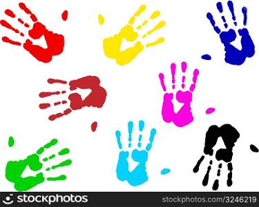 illustration of multicolored hand print over white