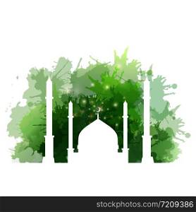 Illustration of Muslim mosque with watercolor splashes. Vector element for your creativity. Illustration of Muslim mosque with watercolor splashes. Vector e
