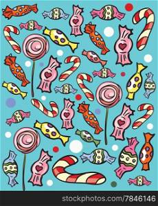 Illustration of naive hand drawn candy pattern