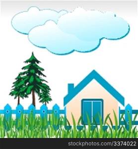 illustration of natural home with tree and cloud