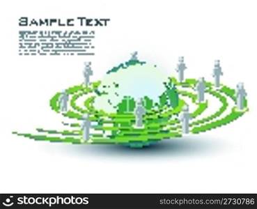 illustration of networking with globe on white background