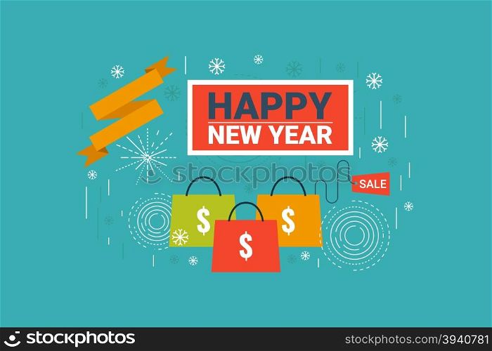 Illustration of New Year sale label flat design concept with icons elements