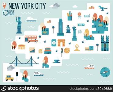 Illustration of New York City Map Infographic Elements