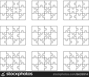 Illustration of nine different white puzzles, separate pieces