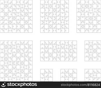  Illustration of nine white puzzles, separate pieces