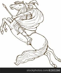 illustration of Norse God Odin riding horse isolated on white . Norse God Odin riding horse