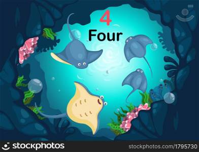 Illustration of number four stingray under the sea vector