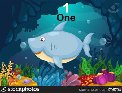 Illustration of number one shark under the sea vector