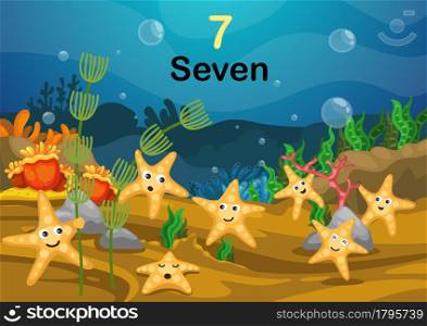 Illustration of number seven star fish under the sea vector