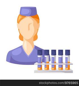 Illustration of nurse with test tubes. Medical and healthcare avatar. Image for pharmacies and hospitals.. Illustration of nurse with test tubes. Medical and healthcare avatar.