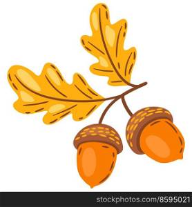 Illustration of oak leaves with acorns. Image of seasonal autumn plant.. Illustration of oak leaves with acorns. Image of autumn plant.