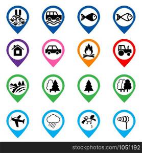 Illustration of offroad event and camping icons vector set. Offroad event and camping icons set. Vector illustration.
