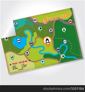 Illustration of offroad event and camping map icons vector set. Offroad event and camping map icons set. Vector illustration.