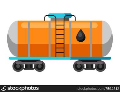Illustration of oil rail tank. Industrial equipment in flat style.. Illustration of oil rail tank.