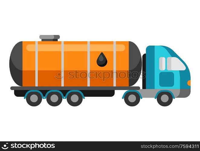 Illustration of oil tank truck. Industrial equipment in flat style.. Illustration of oil tank truck.