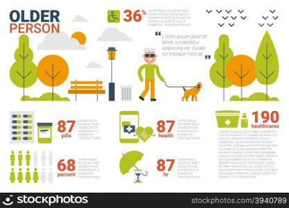 Illustration of older person infographic concept with icons and elements