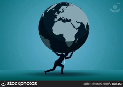 Illustration of one businessmen are lifting the earth over the head. creative idea. Marketing design. vector cartoon