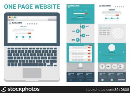 Illustration of one page website theme concept with icons and elements