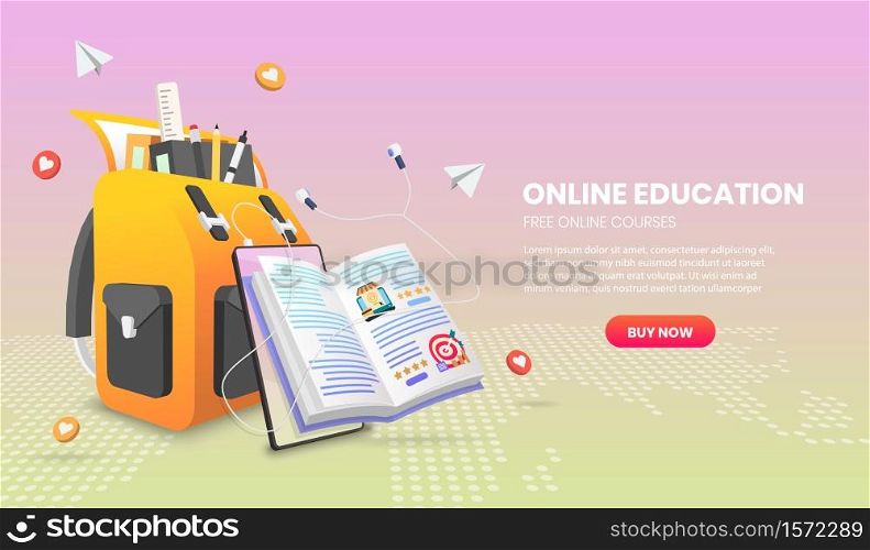illustration of online education Application Vector 3d vector illustration